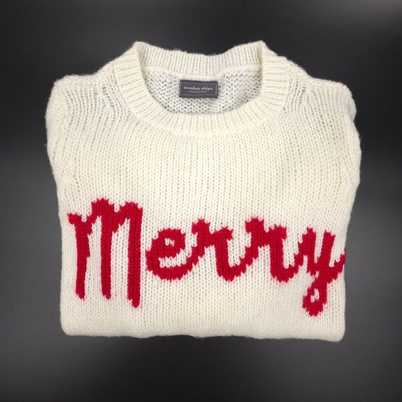 NEW Wooden Ships Wool Mohair Red Ginger Merry Chunky Crew Sweater Christmas Knit - Picture 7 of 8